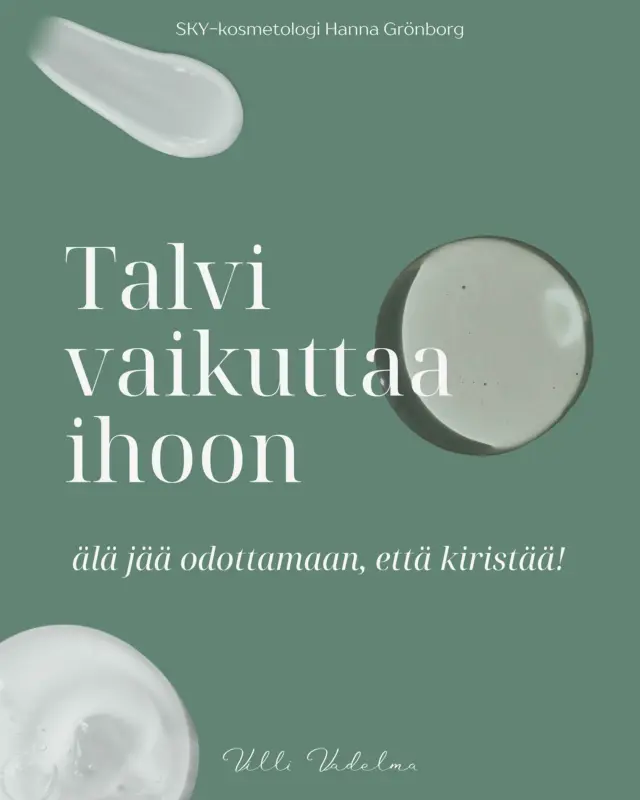 Nyt on täydellinen aika tehdä iholle pieni suunnanmuutos ennen talven kuivattavaa kautta. Pienillä teoilla voit säilyttää ihosi pehmeyden ja hehkun koko talven.🤍

Tervetuloa hoitoon tai kysy kotihoitosuositus – autan mielelläni löytämään juuri sinun ihollesi sopivat tuotteet ja rutiinit.

Tutustu hoitoihimme osoitteessa www.villivadelma.net

Tervetuloa!✨

- Hanna, Villi Vadelma

holistinenhyvinvointi ayurveda kauneusjaterveys 
kauneushoitolavillivadelma kauneushoitolahelsinki kosmetologihelsinki luonnonkosmetiikka kauneus hyvinvointi kauneushoitolakumpula ihonhoito kauneudenhoito happokuorinta