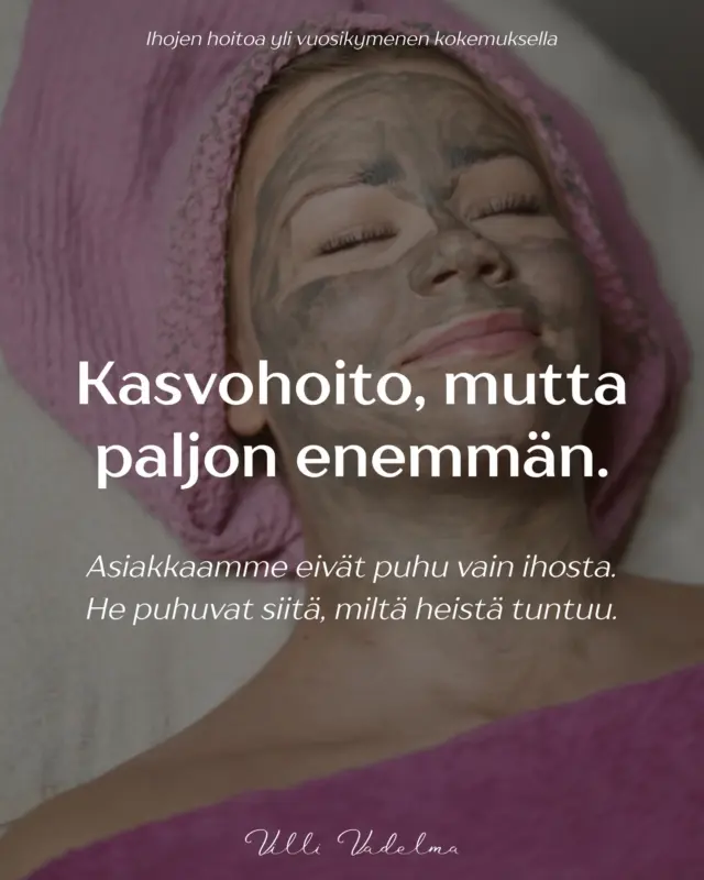 Kauneudenhoito ei ole meille vain pintaa.

Parhaimmillaan hoitopolku näkyy ihossa, mutta tuntuu myös olossa, arjessa ja siinä, miten ihminen katsoo itseään peilistä.🩷

Siksi Villi Vadelmassa ei keskitytä vain yhteen tuotteeseen tai yhteen hoitokertaan.

Me keskitymme kokonaisuuteen:
✨ ihoon
✨ hyvinvointiin
✨ oikeisiin tuotteisiin
✨ yksilölliseen hoitopolkuun
✨ turvalliseen kokemukseen

Ja ehkä juuri siksi asiakkaamme puhuvat usein paljon enemmän kuin vain ihosta.

“Kasvohoito, joka on enemmän kuin kasvohoito.”

Varaa aikasi osoitteessa www.villivadelma.net

www.villivadelma.net

- Villi Vadelma, Helsinki

#jaksohoito #kasvohoitohelsinki #ihonhoito #kauneushoitolahelsinki #luonnonkosmetiikka